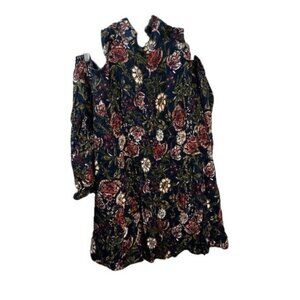 Floral Silk Cold Shoulder Blouse Tunic Top 3/4‎ Sleeves SMALL